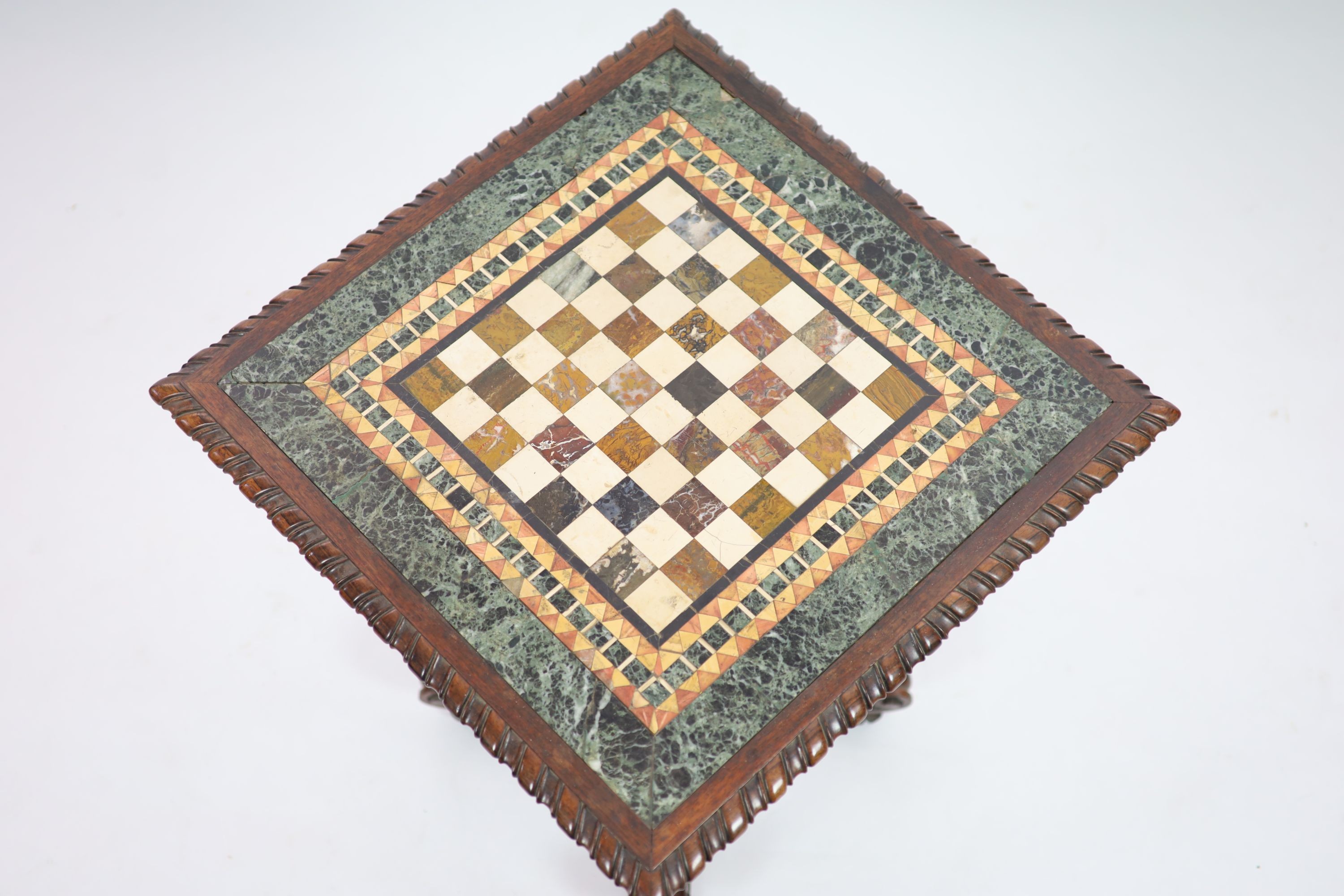A William IV rosewood and pietra dura games table, W 66cm D 66cm H 78cm